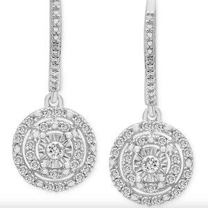 Diamond Circle Leverback Drop Earrings 1/4 ct. tw Sterling Silver $250 MSRP NEW